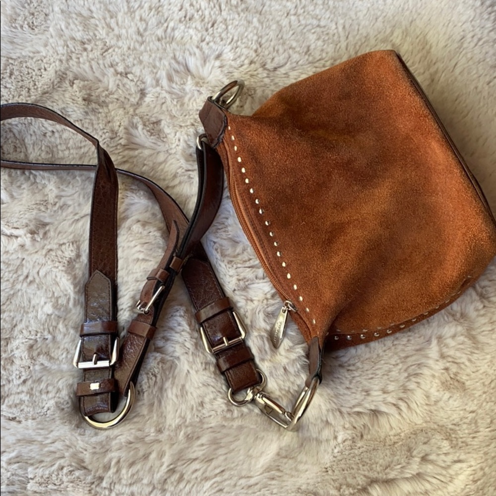 Brown Suede Crossbody Bag with Stud Detail